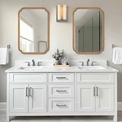 WallBeyond 24" x 36" Rounded Corner Arch Wall Mirror with Wood Frame for Entryway, Living Room or Bedroom Home Decor - Light Woodgrain [24" x 36" Honey-Colored]