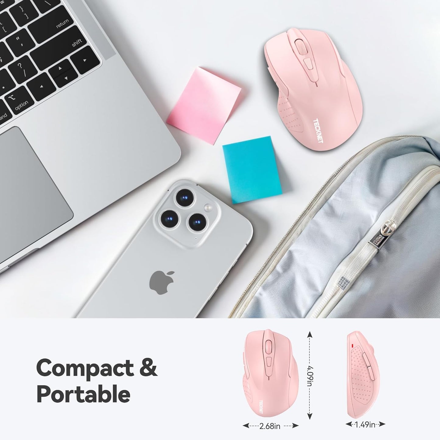 TECKNET Wireless Mouse, 2.4G Ergonomic Optical Mouse, Computer Mouse for Laptop, PC, Computer, Chromebook, Notebook, 6 Buttons, 24 Months Battery Life, 4000 DPI, 6 Adjustment Levels