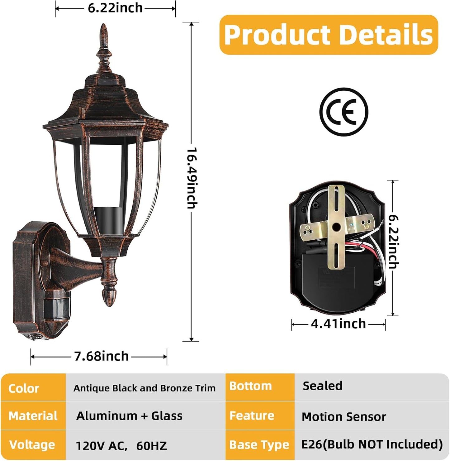 Lamomo Outdoor Wall Sconce, Dusk to Dawn Motion Sensor Light Fixtures, Exterior Aluminum Waterproof Porch Lights for Patio Front Door Garage (1 Pack)
