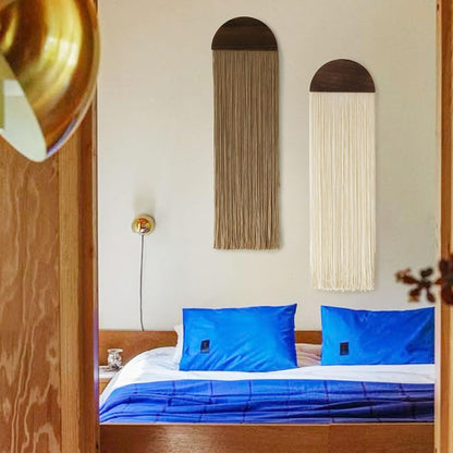 Flber 2 Pcs Macrame Wall Hanging Boho Wall Decor Handmade Macrame Art Tapestry Wedding Macrame Backdrop 13.7" W x 51" L For Living room Bedroom Headboard Decor