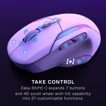 Turtle Beach Kone II Air – Wireless Ergonomic RGB Gaming Mouse, 350-Hr Battery, 26K DPI Optical Sensor, 100M Click Optical Switches, 21 Customizable Inputs, 4D Free-Spin Scroll Wheel – Arctic White