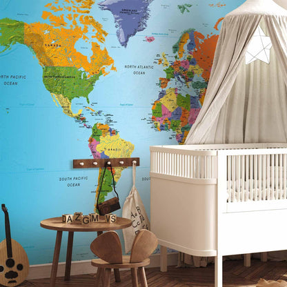 artgeist Premium Wall Mural World Map 138x101 in - XXL Non-Woven Wallpaper Fleece Wall Decor Photo Print Picture Image Design Home Map of The World k-A-0095-a-a