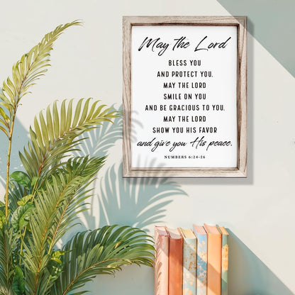 Christian Wooden Plaque, Bible Verse Scripture Decor, Framed Wall Plaque Signs 15 * 11.5 inches, Inspirational Christian Gift, May the Lord Bless You and Protect You Sign