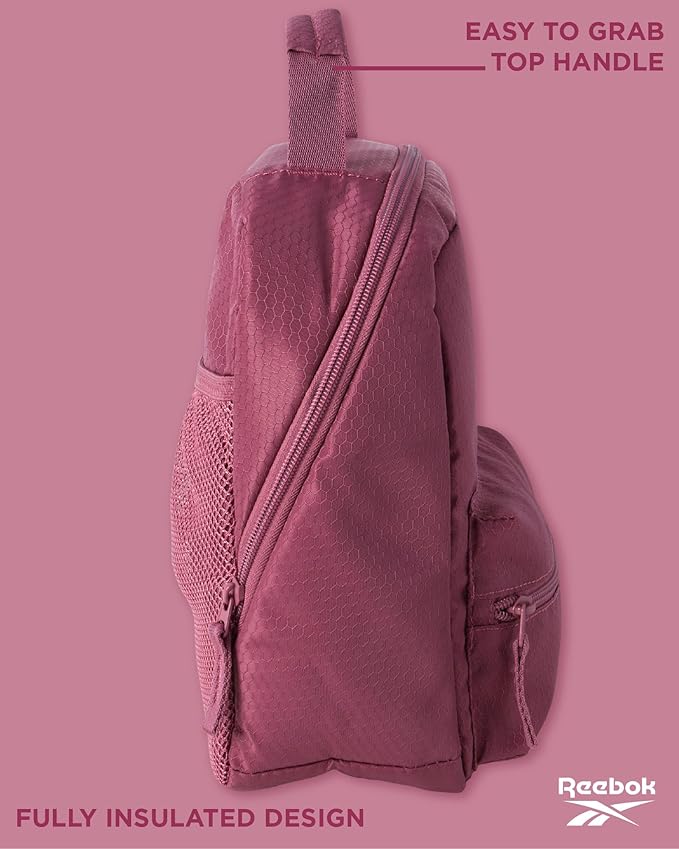 Reebok Mens and Womens Lunch Bag - Portable Insulated Work Lunch Box for Women and Men with Two Compartments and Handle, Quinn Deco Rose