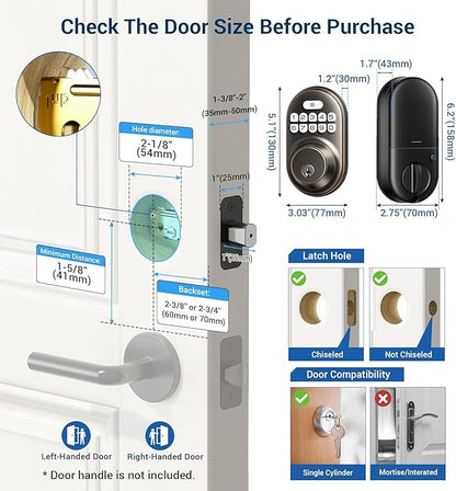 Veise Keyless Entry Door Lock, Electronic Keypad Deadbolt, Keyed Entry, Auto Lock, Anti-Peeking Password, Back Lit & Easy Installation Design, Oil Rubbed Bronze
