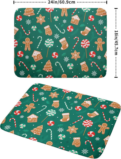 Gingerbread Dish Drying Mat for Kitchen Counter Holiday Green Super Absorbent Reversible Microfiber Kitchen Countertop Protector Dishes Pad Large 18x24 inch