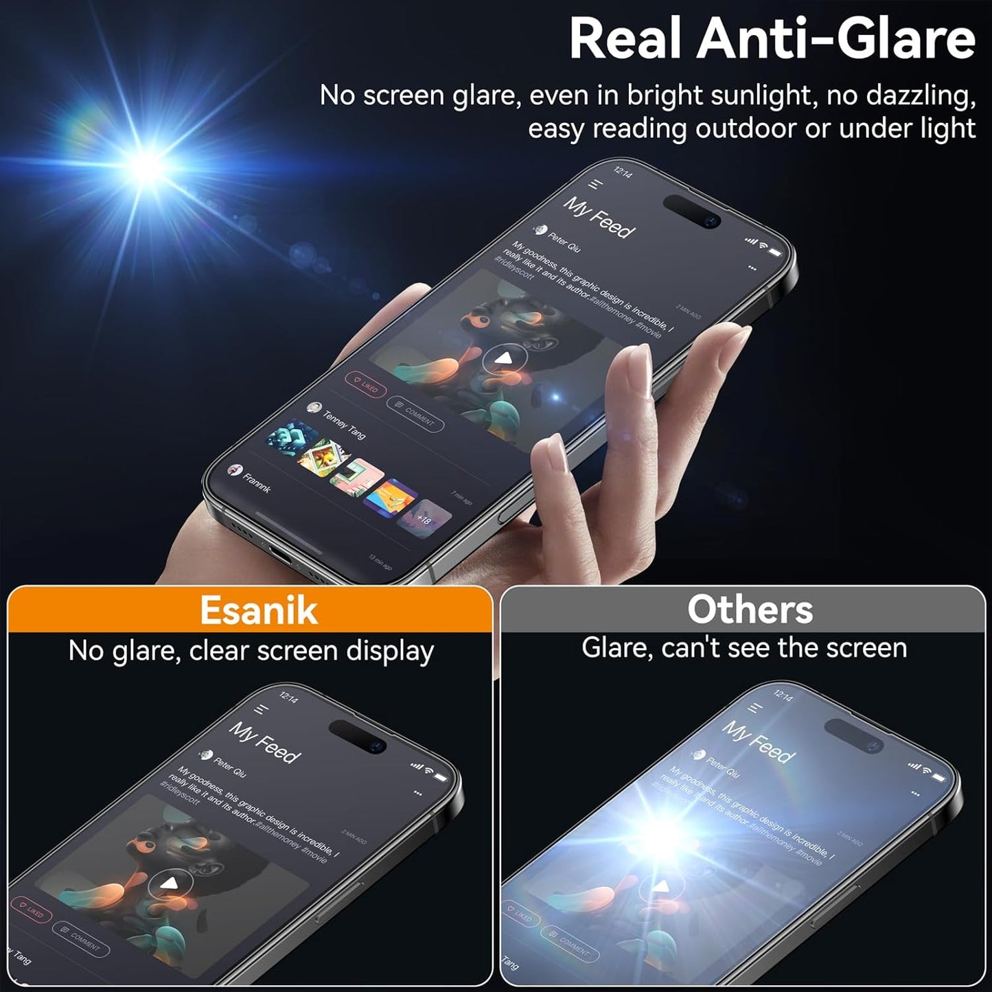 Esanik for iPhone 16/15 Matte Glass Screen Protector [Auto-alignment] Anti-Glare & Anti-Fingerprint,Anti-Reflection,Bubble Free, Smooth as Silk, 2 Pack 9H Glass Screen Cover
