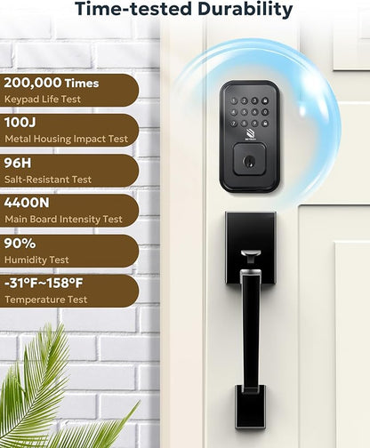 BE-TECH Keyless Entry Smart Door Lock with 2 Pull Handles, Electronic Front Door Locks Set, Digital Keypad Deadbolt, Auto Lock, One Time Codes, Anti Peeping Code, Easy Installation, Black