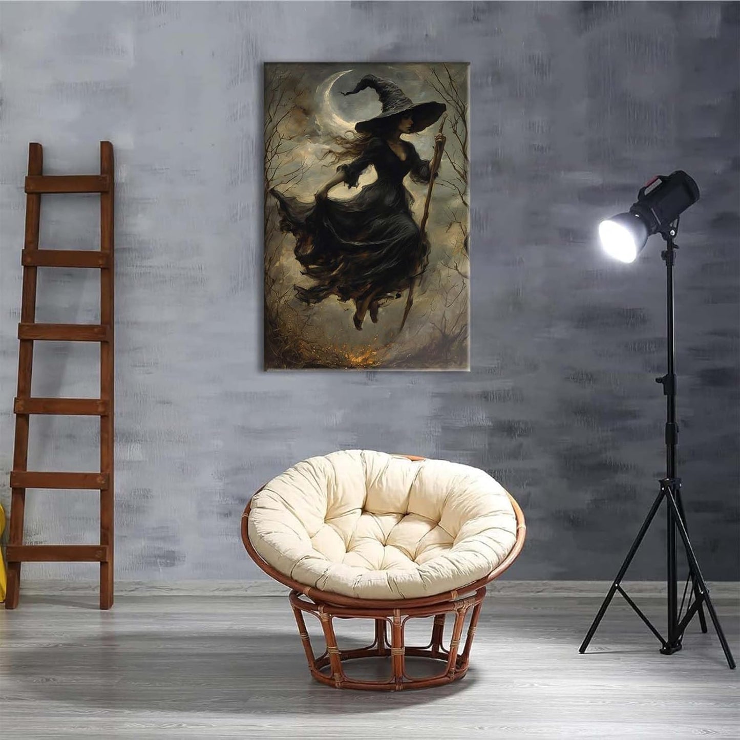 Witch in the Forest Halloween Print Wall Art Poster Witch Decor Vintage Print Dark College Wall Art Victorian Gothic Room Decor Canvas Wall Print8x12in Wood Framed