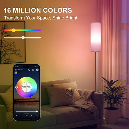 FRIDEKO HOME Pink Shade Floor Lamp with RGB Music Sync, 16 Million Colors & Stepless Dimming 2700K-6500K, 3CCT, 800LM LED Bulb with App & Remote, Modern Standing Light for Living Room, Bedroom, Office