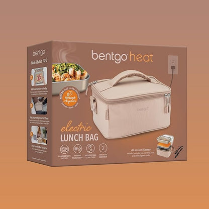 Bentgo Heat - Electric Lunch Bag & Food Warmer for Reheating Meals in Car, at Work & More - Heated Lunch Box Warmer for Adults, Students & Shift Workers, 12V/24V Auto & 120V Wall Cords (Sand)
