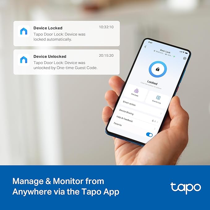 Tapo Smart Wi-Fi Deadbolt Door Lock – Keyless Tactile Buttons, Customized Access with in-App Monitoring, Auto-Lock, IP54 Weatherproof, BHMA Grade 3, Compatible with Standard Door Sizes, Tapo DL100