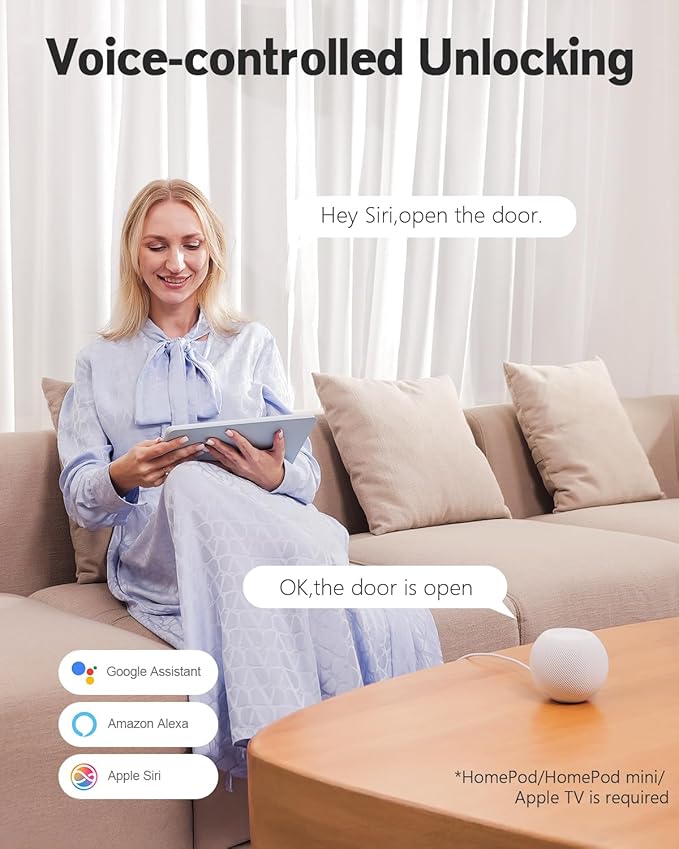 Smart Door Lock with Apple Home Ecosystem Fingerprint Keyless Entry Door Lock Safety Keypad Deadbolt with Code, Built-in Wi-Fi, IP65, Supports Apple Homekit, Alexa, Google for Front Door or Back
