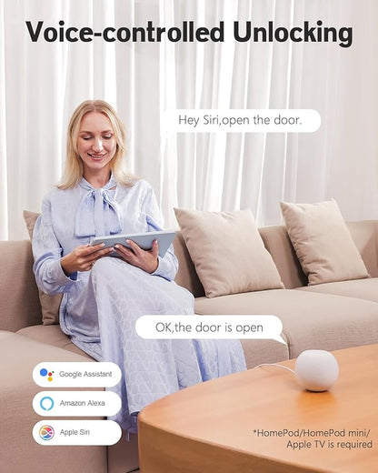 Smart Door Lock with Apple Home Ecosystem Fingerprint Keyless Entry Door Lock Safety Keypad Deadbolt with Code, Built-in Wi-Fi, IP65, Supports Apple Homekit, Alexa, Google for Front Door or Back