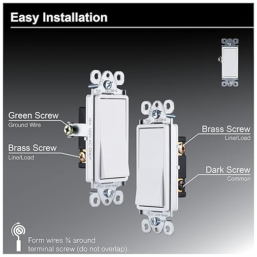 GE Grounding Paddle Rocker Switch 5 Pack, 3 Way, In Wall On/Off Power Switch Replacement for Ceiling Fans & Lights, 15 Amp, Great for Home, Office & Kitchen, UL Listed, White, 44026