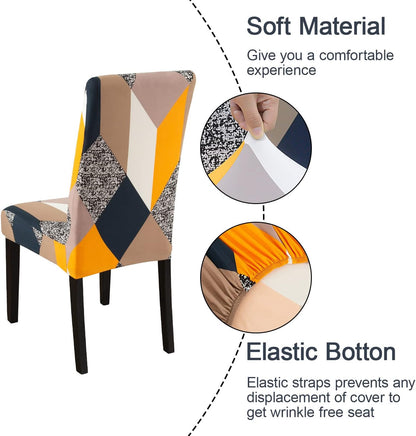 JQinHome Dining Chair Covers Set of 4,Magic Cube High Stretch Removable Washable Parsons Chair Slipcover for Dining Room Home Party Hotel Wedding Ceremony (Geometric Patterns)
