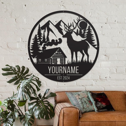 Personalized Deer Forest Name metal Signs,Custom Shed Metal Wall Decor,Black Deer Metal Wall Art Decor,Deer Home Metal Signs Plaques,Outdoor wall Decorative Signage (Style B)