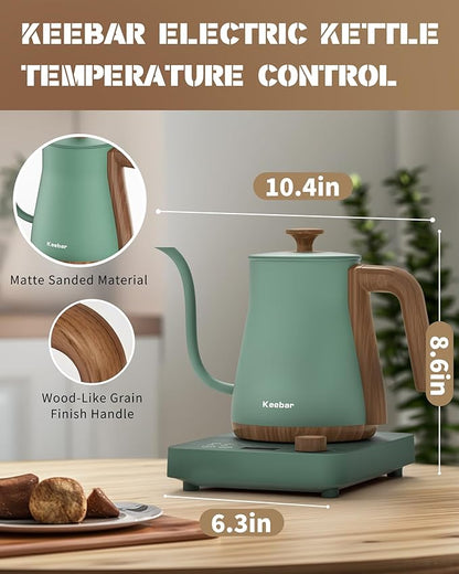 Electric Kettle, 1000W Quick Heating Gooseneck Kettles, 0.8L/27.05oz, 0.8mm Ultra-Fine Spout, Precise Water Flow Control, 304 Stainless Steel Inner, Auto Shut-Off, Boil Dry Protection, Matte Green
