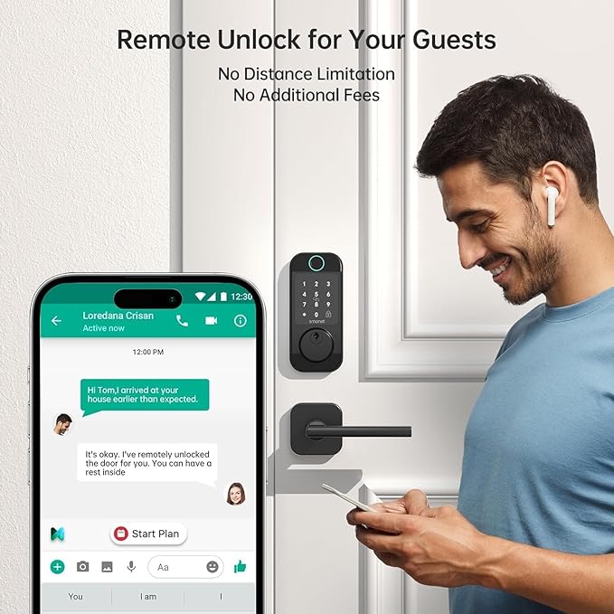 Keyless Door Lock with Handle Set - SMONET WiFi Fingerprint Smart Locks for Front Door, App Remote Control, Digital Bluetooth Keypad Deadbolt Set with Alexa, Auto Lock, Code, Fobs for Home Black
