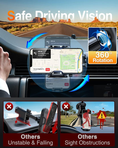 VANMASS Car Phone Holder Mount 2024 Upgraded [Patent Steel-Hook] Car Vent Phone Mount Clip Military-Grade Shockproof Cell Phone Car Mount Handsfree Truck Stand Vent Cradle for iPhone 15 Android,Grey