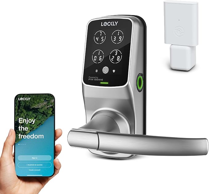 Lockly Secure Pro Smart Lock Wi-Fi, Keyless Entry Digital Keypad Door Lock, 3D Biometric Fingerprint Sensor Front Door with Handle, Voice Control & Auto Lock - Latch Edition