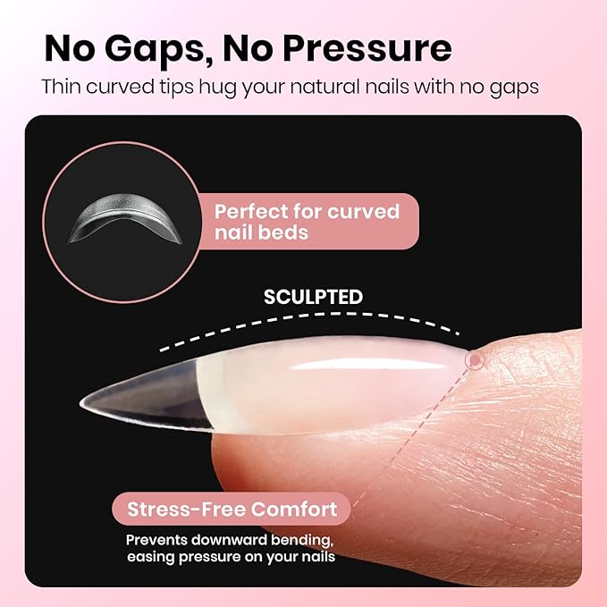 Beetles Gel Nail Tips Almond Shape Medium Curve-EX, 640pcs 16 Sizes, Etch-X Half Matte Full Cover Soft Acrylic False Nail Tips Easy DIY Press on Nail Extension Art Salon for Curved & Natural Nail Beds