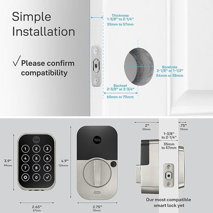Yale Assure Lock 2 Plus Deadbolt with Wi-Fi Connect, Satin Nickel, for Vacation Rental Hosts, YRD450-N-CB1-619