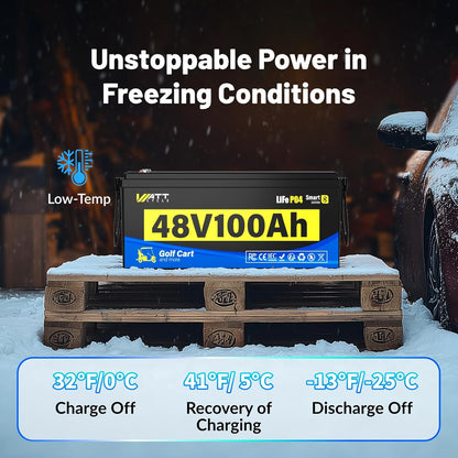 48 Volt Golf Cart Batterys 200A BMS, 48V 100Ah LiFePO4 Lithium Battery with Bluetooth & LCD Display, 15000 deep Cycles, Range of 60 Miles 600A Peak Current for Golf Cart Marine RV