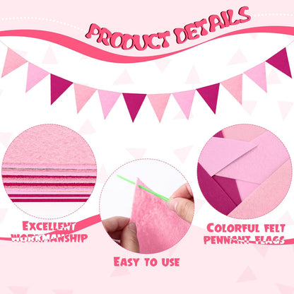 Irenare 9.8 ft Pom Pom Garland Felt Colorful Tassel Banner Christmas Party Pompoms Garland Decorations Felt Pennant Banner for Classroom Home Mantel Fireplace Birthday(Pink)