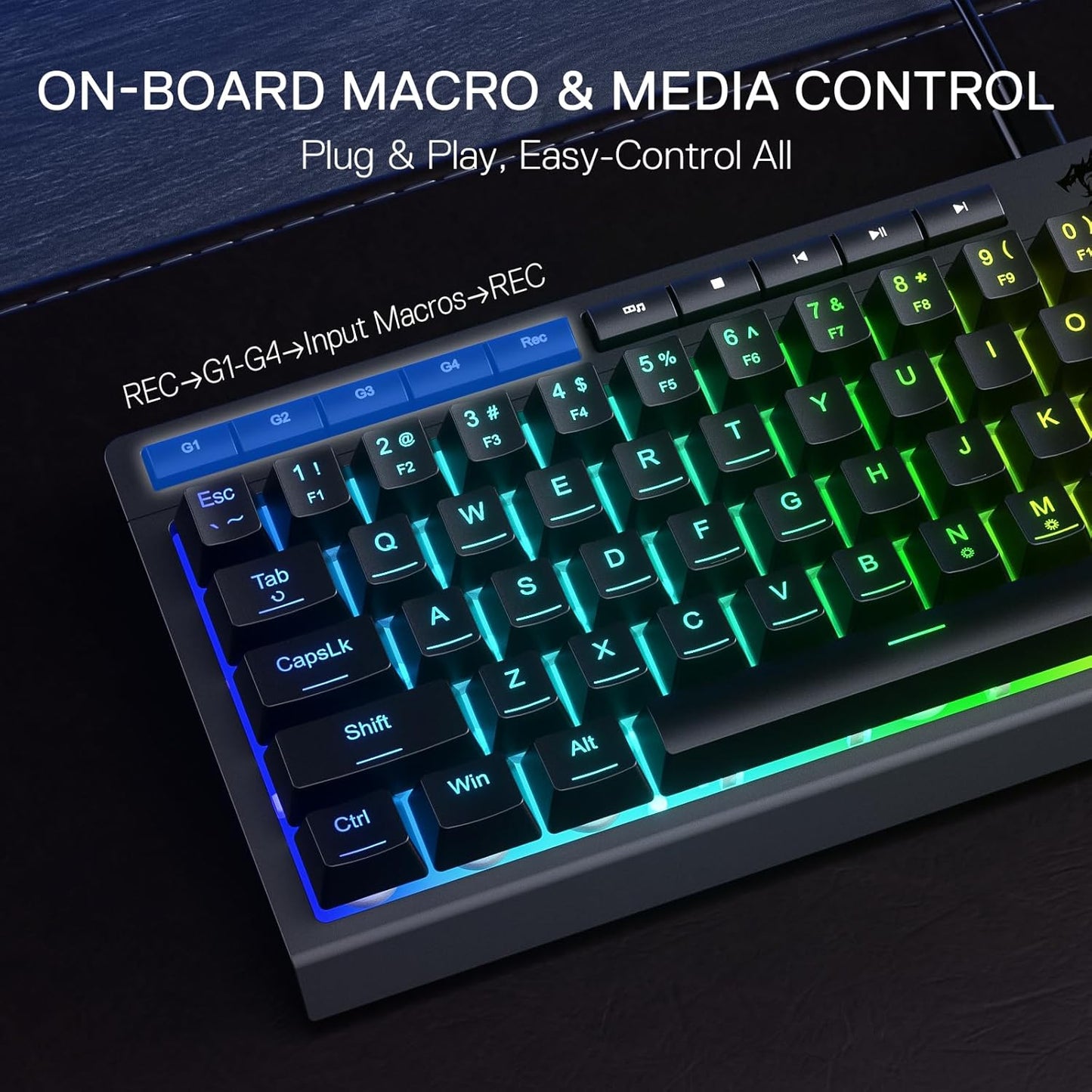 Redragon K522 60% Wired RGB Membrane Gaming Keyboard, Compact 61 Keys Linear Mechanical-Feel Switch Keyboard w/ 4 Extra On-Board Macro Keys & Media Control Keys