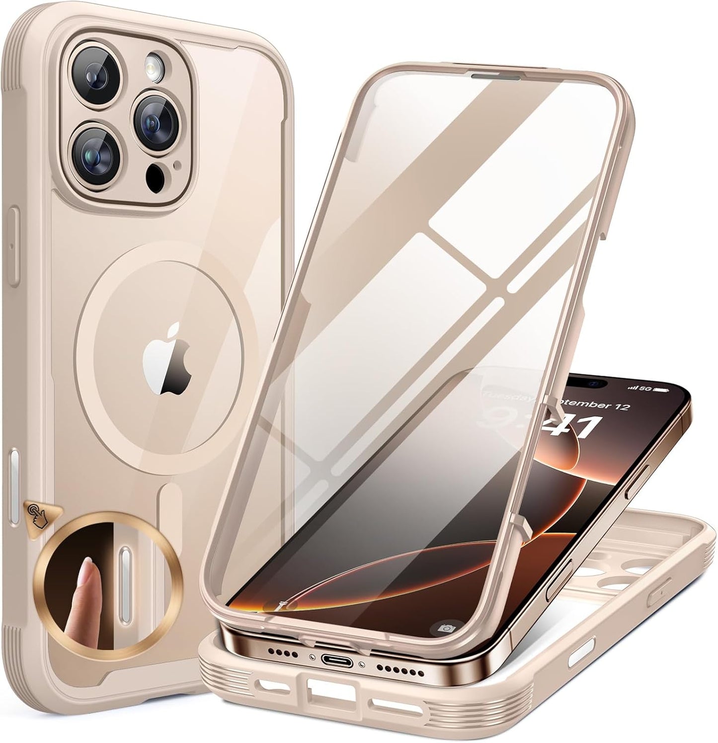 Miracase Magnetic for iPhone 16 Pro Case Full-Body Phone with Built-in Glass Screen Protector, [Compatible with MagSafe] Military Drop Proof 16 Pro Cover Bumper 6.3 inch, Desert