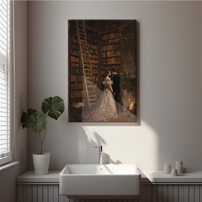 Gothic retro library scene decoration melancholy calm art college style wall aesthetic antique style home decoration suitable for bedroom living room12x16in Wood Framed