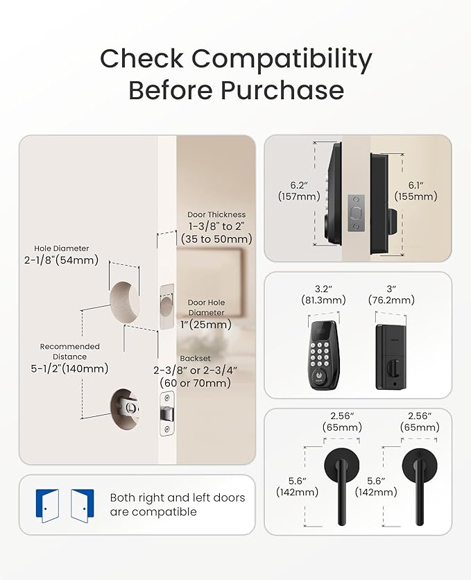 DESLOC C100 Keyless Entry Door Lock with 2 Lever Handles, Smart Deadbolt Lock for Front Door with 2 Keys, Auto Lock, 100 PIN Codes, Passage Mode, IP54 Waterproof, 12 Months Battery,Black
