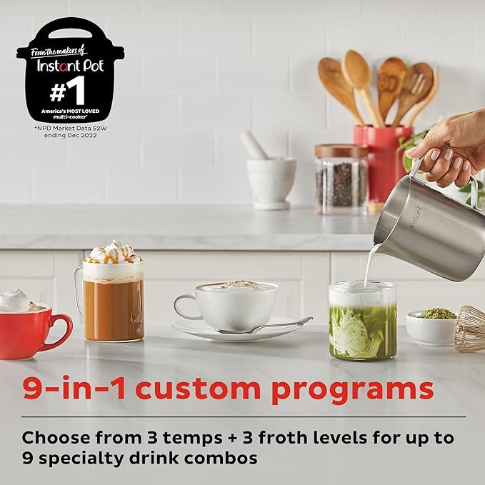Instant Pot Instant MagicFroth 9-in-1 Electric Milk Steamer and Frother, 17oz Stainless Steel Pitcher, Hot and Cold Foam Maker and Milk Warmer for Lattes, Cappuccinos, Macchiato