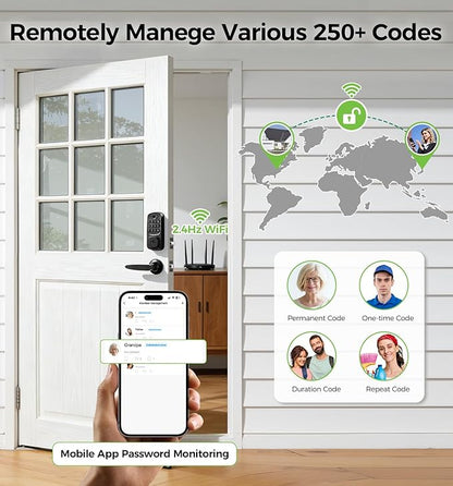 Wi-Fi Smart Locks for Front Door with 2 Lever Handle Set,App Control,Keyless Entry Deadbolt for Front Door with Auto Lock,Electronic Digital Keypad,Remote Control,Voice Unlock,Waterproof,Black