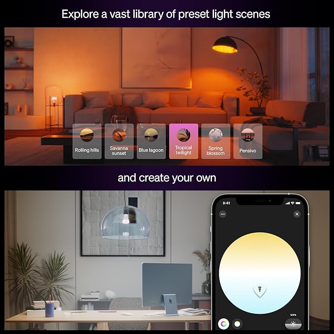 Philips Hue Smart LED A19 Bulb 4-Pack, White Color Ambiance, E26 Base, 7.2W, Full Spectrum Light 1000K-20000K, 810 Lumens, Dimmable, Works with Alexa, Google,& Apple Home