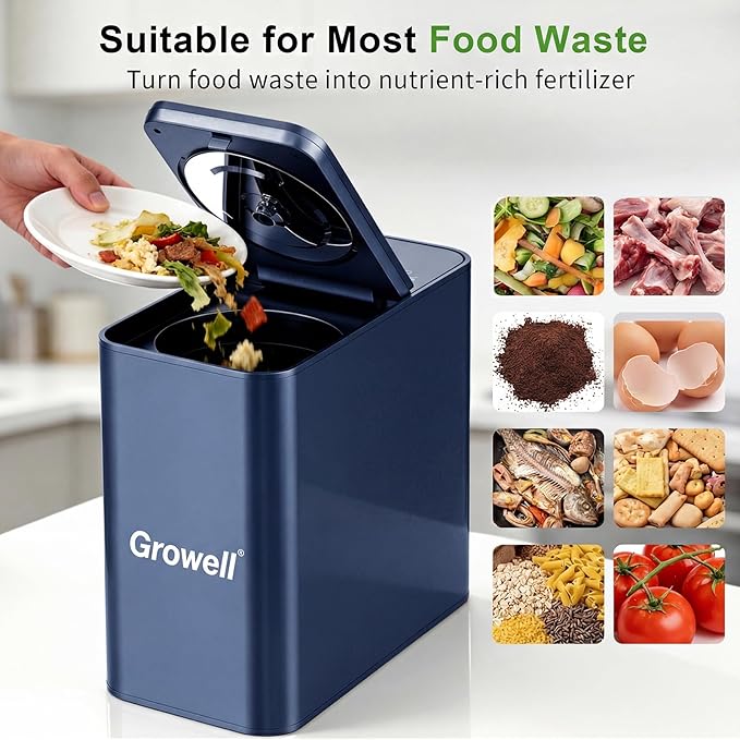 Electric Composter for Kitchen, 3.2L Countertop Compost Bin with Strong Brushless Motor(2X Longer Lifespan), Quiet & Odorless, Indoor Food Waste Composter with LED Display, Auto-Cleaning, EC04