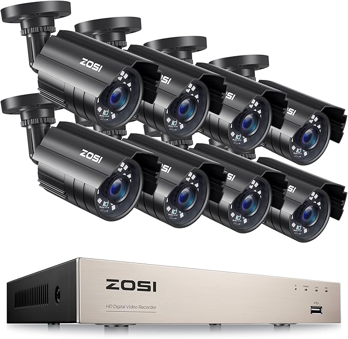 ZOSI 8CH 5MP Lite Security Camera System with AI Human Vehicle Detection, H.265 8 Channel CCTV DVR and 8 x 1080p 1920TVL Surveillance Metal Cameras Indoor Outdoor, Night Vision, Remote Access, No HDD