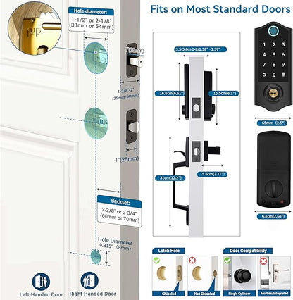 Harfo Fingerprint Smart Door Lock for Front Door with Handle Set, App Control, Keyless Entry Keyless Deadbolt, Digital Electronic Touchscreen Keypad, Auto Lock, Easy to Install, Black