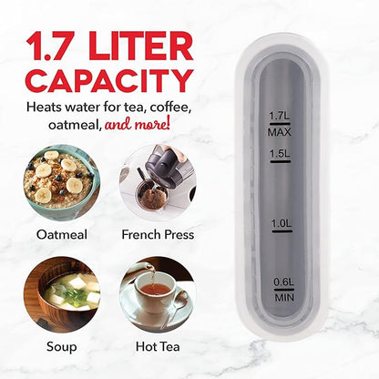 DASH DEK001MW Electric Kettle + Water Heater with Rapid Boil, Cool Touch Handle, Cordless Carafe, No Drip Spout + Auto Shut Off For Coffee, Tea, Espresso & More, 57 oz/ 1.7 L - Matte White