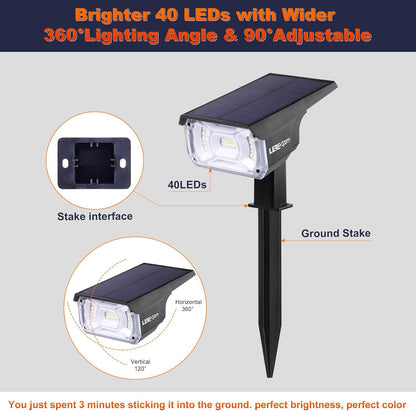 40 LEDs Spotlights,IP65 Waterproof Solar Powered Landscape Spotlights 2-in-1 Wall Light, Outdoor Landscaping Lights Auto On/Off for Yard Garden 2Pack Warm-White
