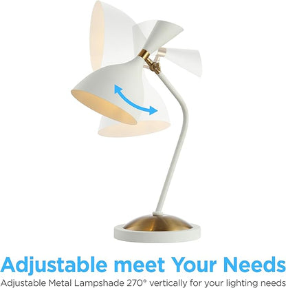 JONATHAN Y 21.5" White/Brass Gold Retro Mid-Century LED Table Lamp for Home Office, Adjustable Task Light with Black Iron Shade, Bedside Nightstand Lamp, LED Bulb Included (JYL9065B)