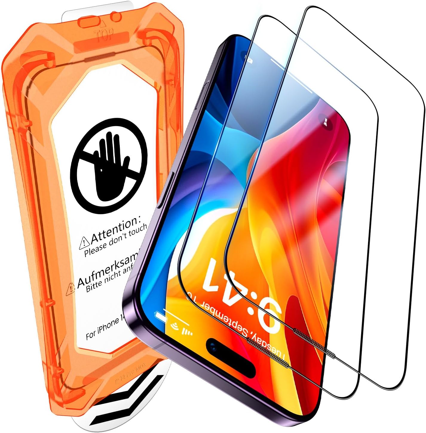 UniqueMe for iPhone 14 Pro Max Screen Protector - [Military Grade Shatterproof & 9H+ Hardness] Screen Protector 14 Pro Max Tempered Glass Full Coverage Protection, Easy Installation, 2 Packs