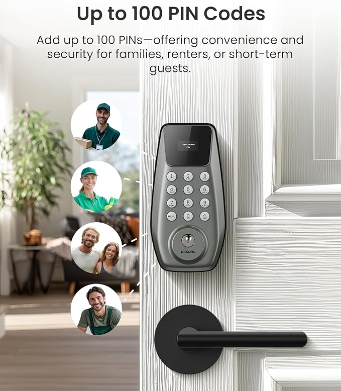 DESLOC C100 Keyless Entry Door Lock with Keypad, Smart Deadbolt Lock for Front Door with 2 Keys, Auto Lock, Easy Installation, 100 PIN Codes, IP54 Waterproof, BHMA Grade 3, Nickel