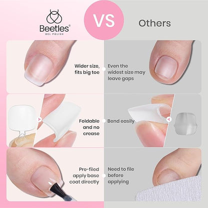Beetles Toe Nail Tips Square - 16 Sizes 192 Pcs Full Cover Nail Tips Fake Acrylic Toe Nail Pre-etched Double Matte Press on Toenails, Soft Gel Toe Nail Extensions for Women