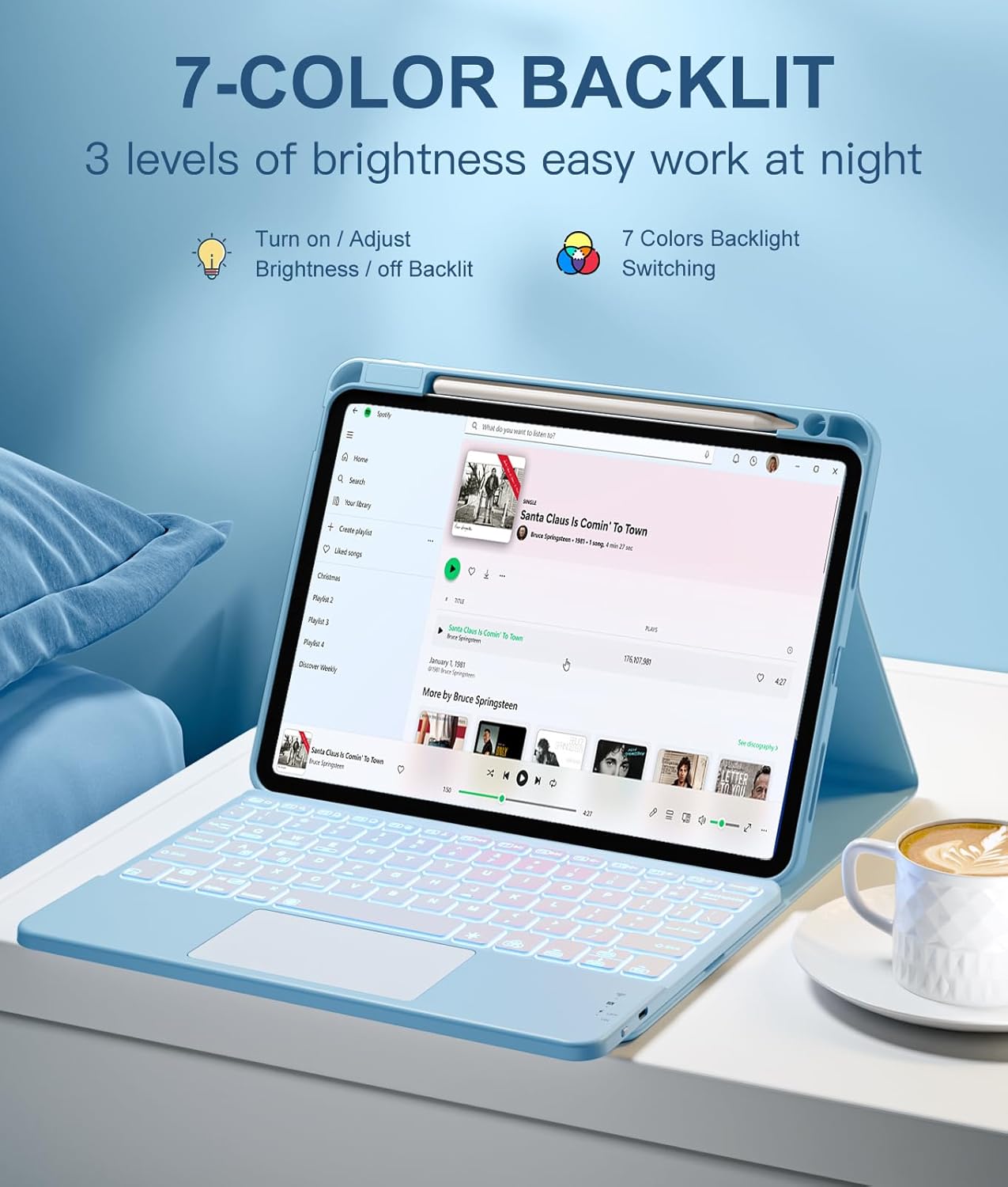 Compatible with iPad Air 11 Inch & Air 5th/ Air 4th Generation Case with Keyboard - Multi-Touch Trackpad, 7-Color Backlit, Detachable Folio Cover for Air 11-inch M3/M2 (2025/2024) (Sky Blue)