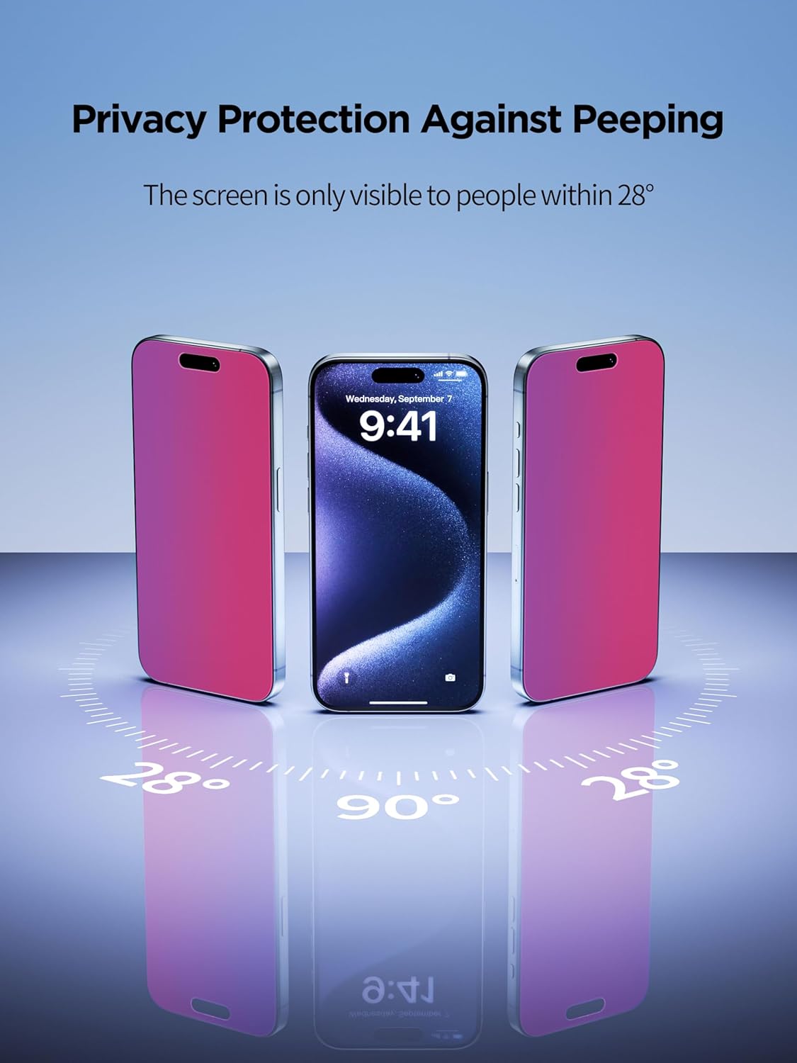 Compatible for iPhone 15/iPhone 16 Privacy Screen Protector Tempered Glass 6.1 Inch, Pink Gradient Anti Spy Anti Blue Light HD Easy Installation
