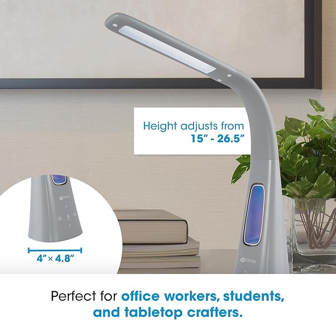 OttLite Cool Breeze LED Lamp with Fan (Gray) - 3-Speed Bladeless Fan & 5 Brightness Settings with Touch Activated Controls, Energy-Efficient Natural Daylight LEDs for Home Office, Desk, & Dorms