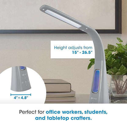 OttLite Cool Breeze LED Lamp with Fan (Gray) - 3-Speed Bladeless Fan & 5 Brightness Settings with Touch Activated Controls, Energy-Efficient Natural Daylight LEDs for Home Office, Desk, & Dorms
