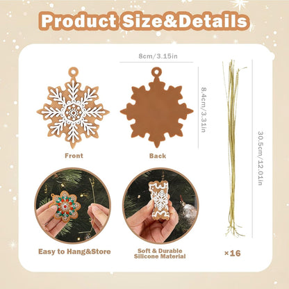 kockuu 12Pcs Christmas Gingerbread Snowflake Ornaments for Tree Rustic Brown Silicone Christmas Ginger Bread Hanging Ornaments Pendants for Xmas Tree Winter Crafts Holiday Home Party Decor Indoor